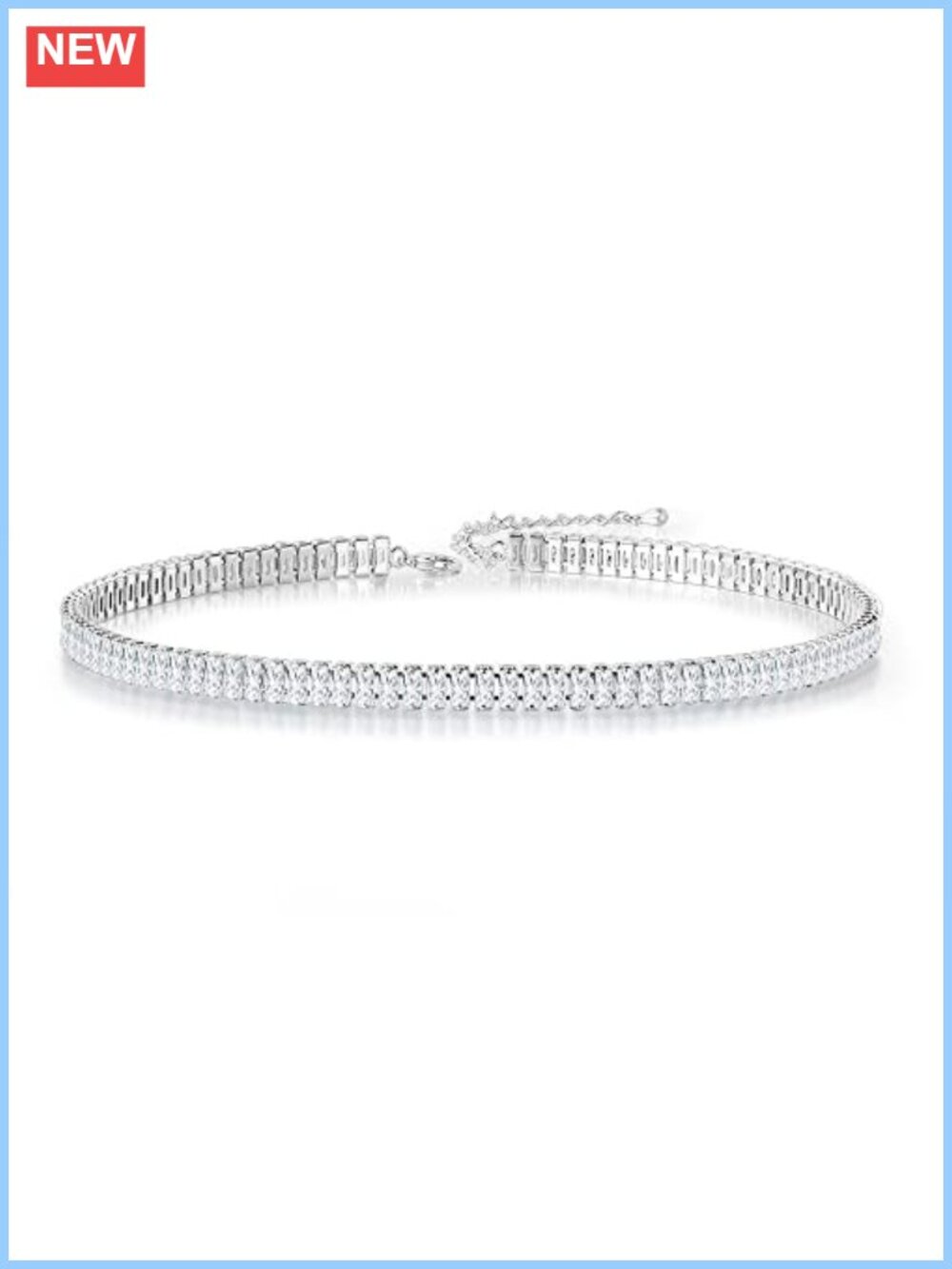 14K White Gold Plated Baguette Cubic Zirconia Tennis Choker Necklace